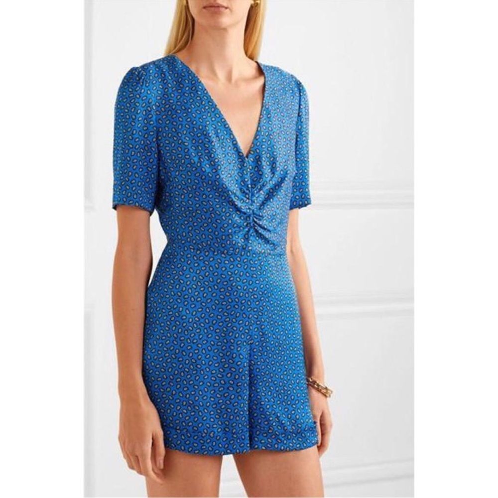 NWOT Maje Ilona Paisley Print Satin Ruched Playsuit Romper in Blue Sz EU40 US L - Picture 5 of 16